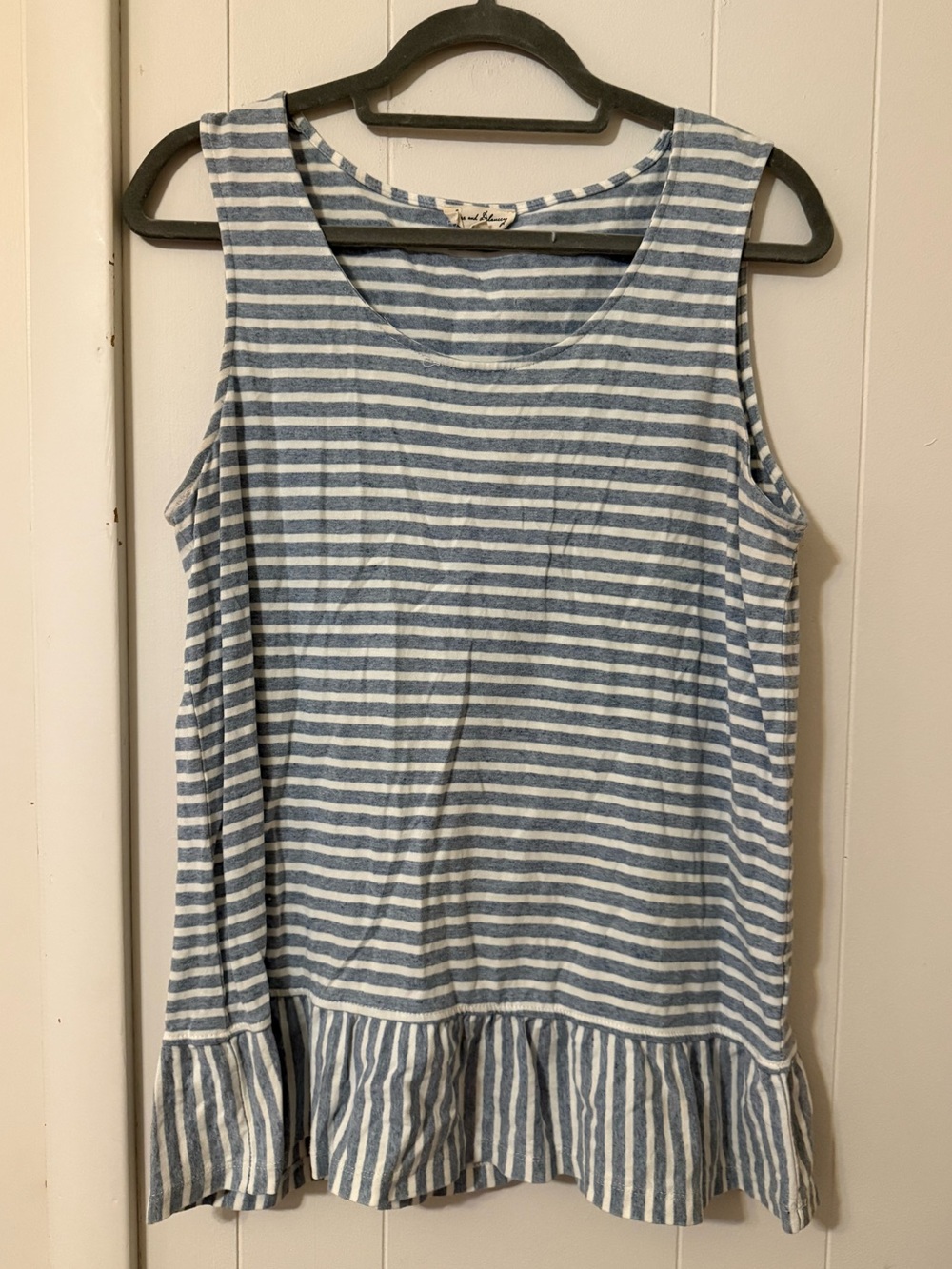 Jane and Delancey Blue and White Striped Ruffle-Hem Tank